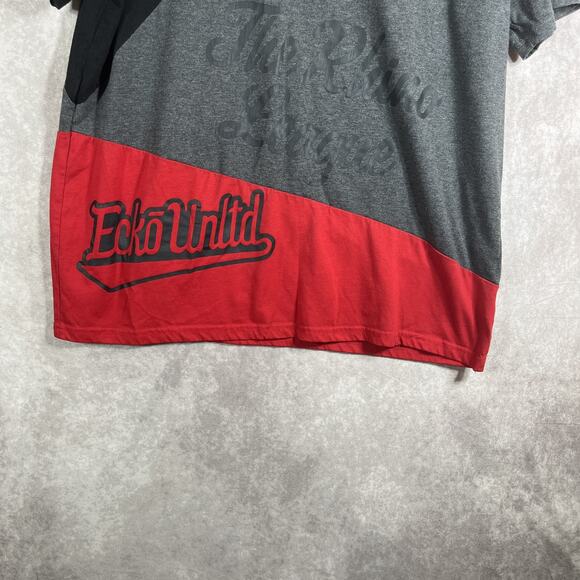 Ecko Unltd Shirt Mens XL Black Gray Red Colorblock Urban Graphic Streetwear 90s - Picture 3 of 9